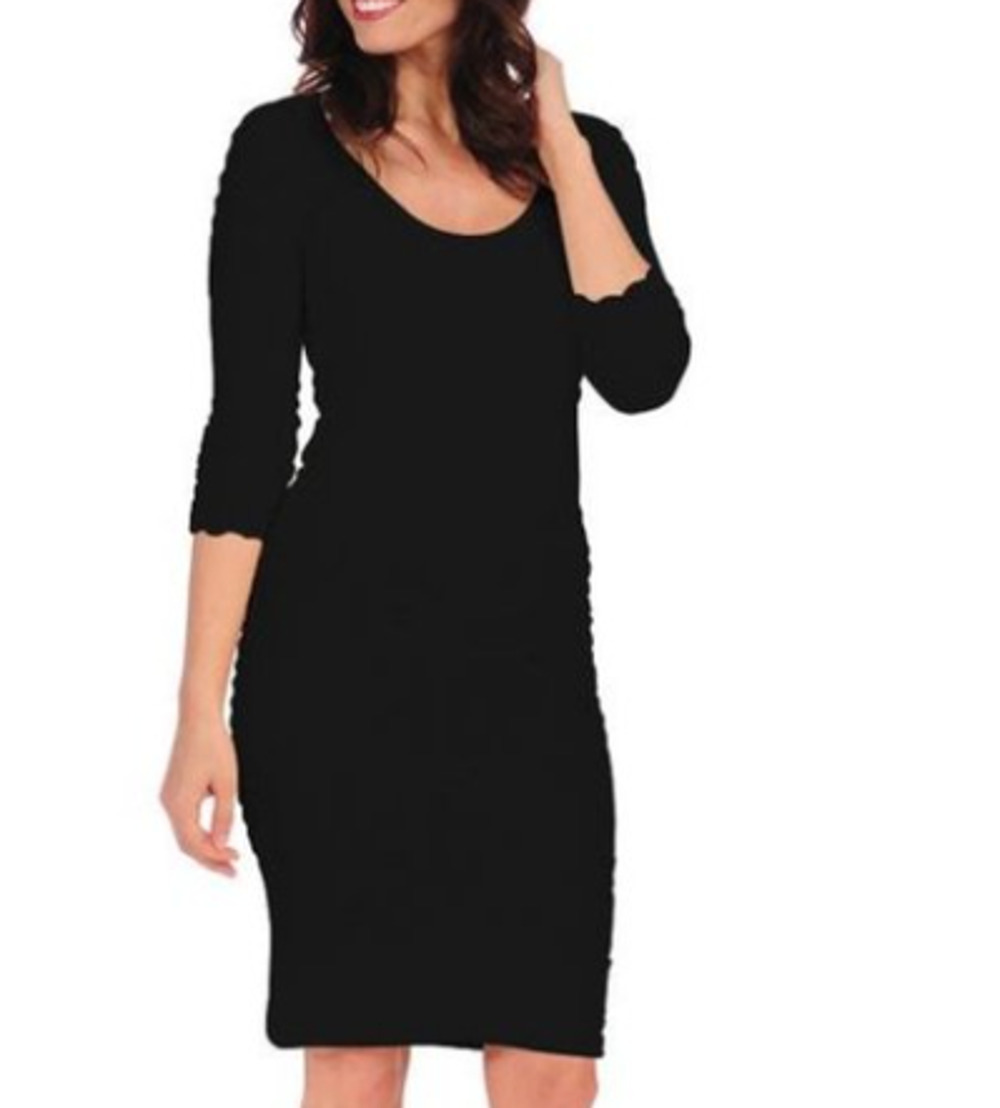 Tees by Tina Women's Scoop Neck Stretch Crinkle Dress Short Sleeve Black Size OS
